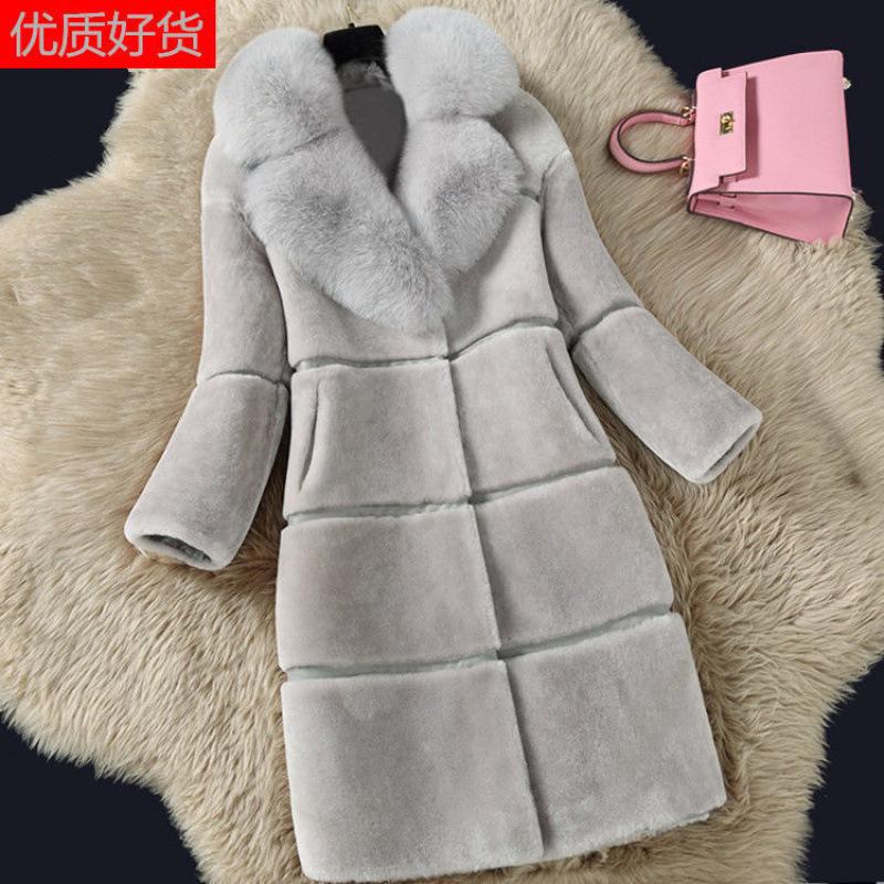 Sheep shearing autumn and winter women's new imitation fur integrated imitation fox fur collar wool coat coat long