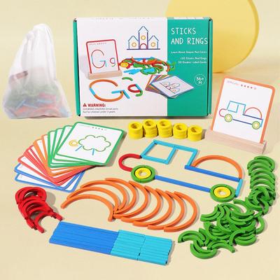 Drewniane Kreatywne Patyczki i Pierścienie Puzzle Gra Logiczna Montessori Wczesne Dzieciństwo Zabawki Edukacyjne Dla Dzieci 3 Latka