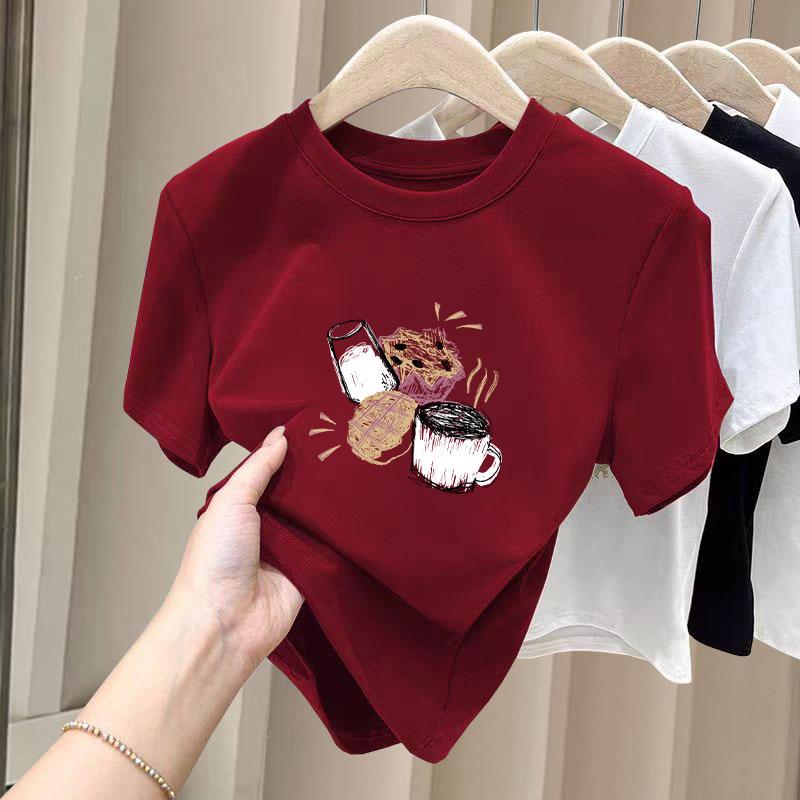Women's Thickened Pure Cotton Brushed Short Sleeve T-shirt - Stylish Base Layer for Spring, Autumn, and Winter
