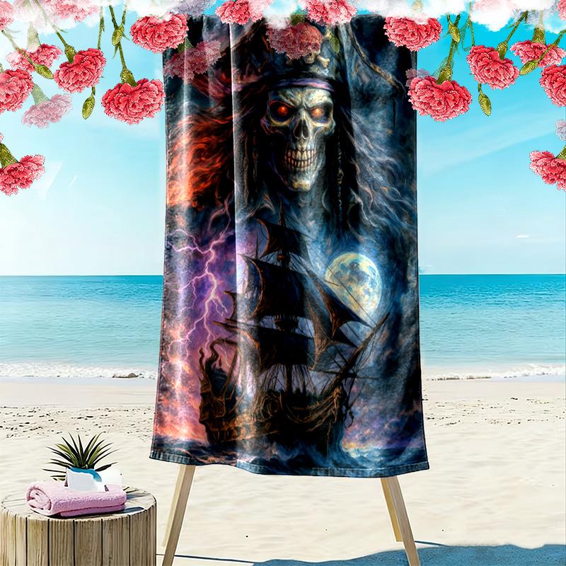 Pirate Art Print Beach Towel, Large Soft Quick Dry Towel for Beach Camping Swimming