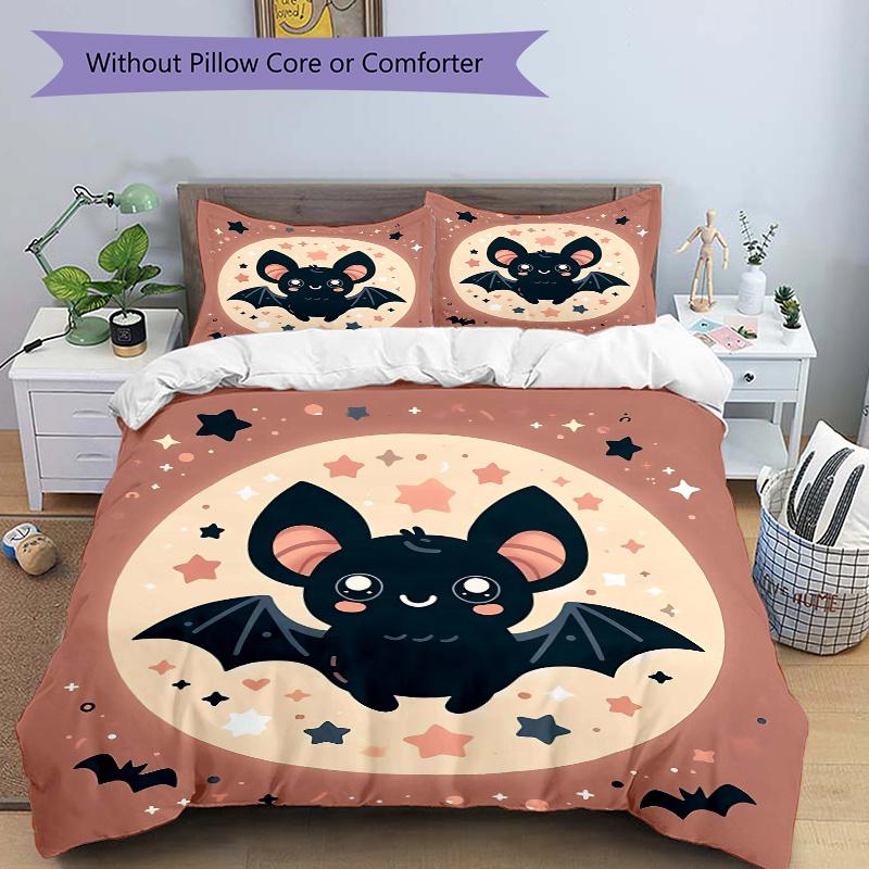 

3pcs Bat Cartoon Bedding Set - Includes 1 Quilt Cover and 2 Pillowcases, Comfortable Bedding with Stylish Design for Bedroom, Machine Washab 135cm*200cm