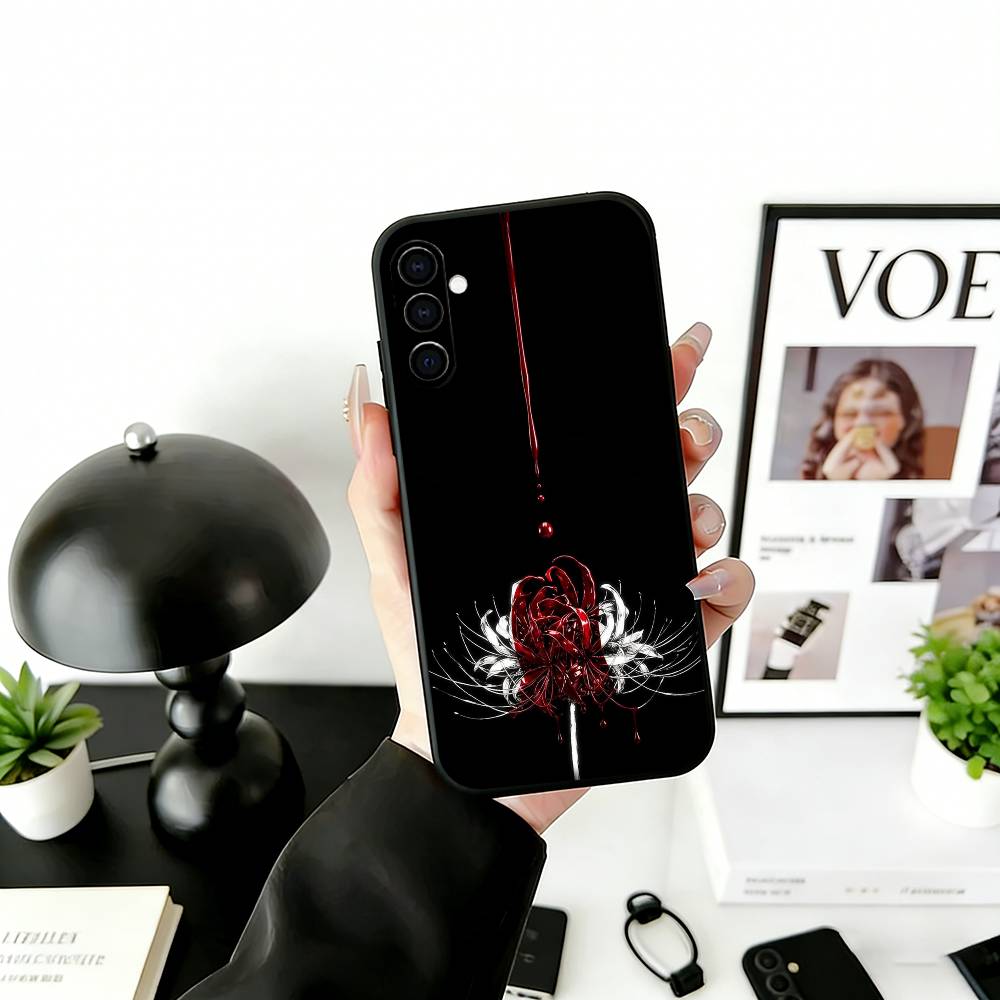 R-Red Spider Lily Flower of Hell Phone Case For Samsung Galaxy A73,A72,A71,A70,A53,A52,A51,Soft Silicone Black Cover