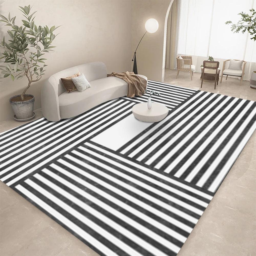 

Black White Geometric Line Abstract Art Carpet Living Room Sofa Decor Kitchen Table Mat Leisure Room Nonslip Floormat Halloween 60*90cm