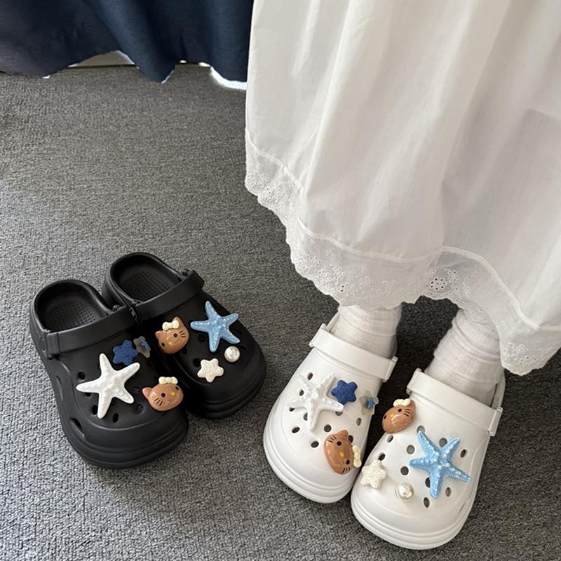 

8Pcs/Set Beach Style Sun-Tanned Hello Kitty Starfish Shell Shoe Charms Accessories Diy Clogs Sandals Decor Summer Footwear Decor