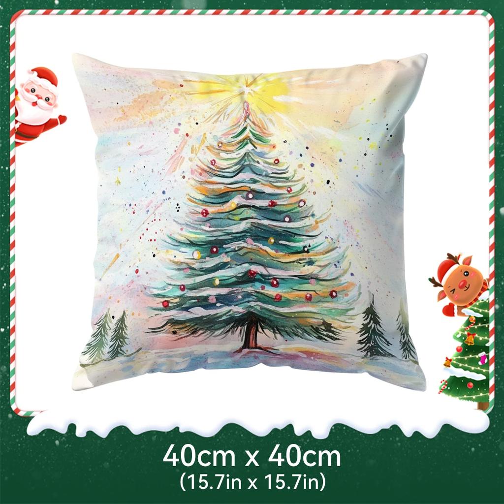 Watercolor Christmas Tree Cushions Pillowcase Polyester Cushion Cover Throw Pillow Pillowcover Home Car Sofa Decor
