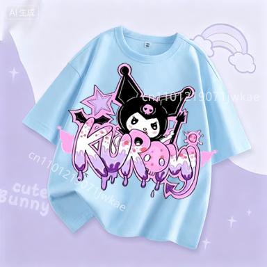 Kuromi Girl T Shirt Purple Cartoon Print Kids Tops Short Sleeve Tees Summer Breathable Cute Baby Casual Clothes Birthday Gifts