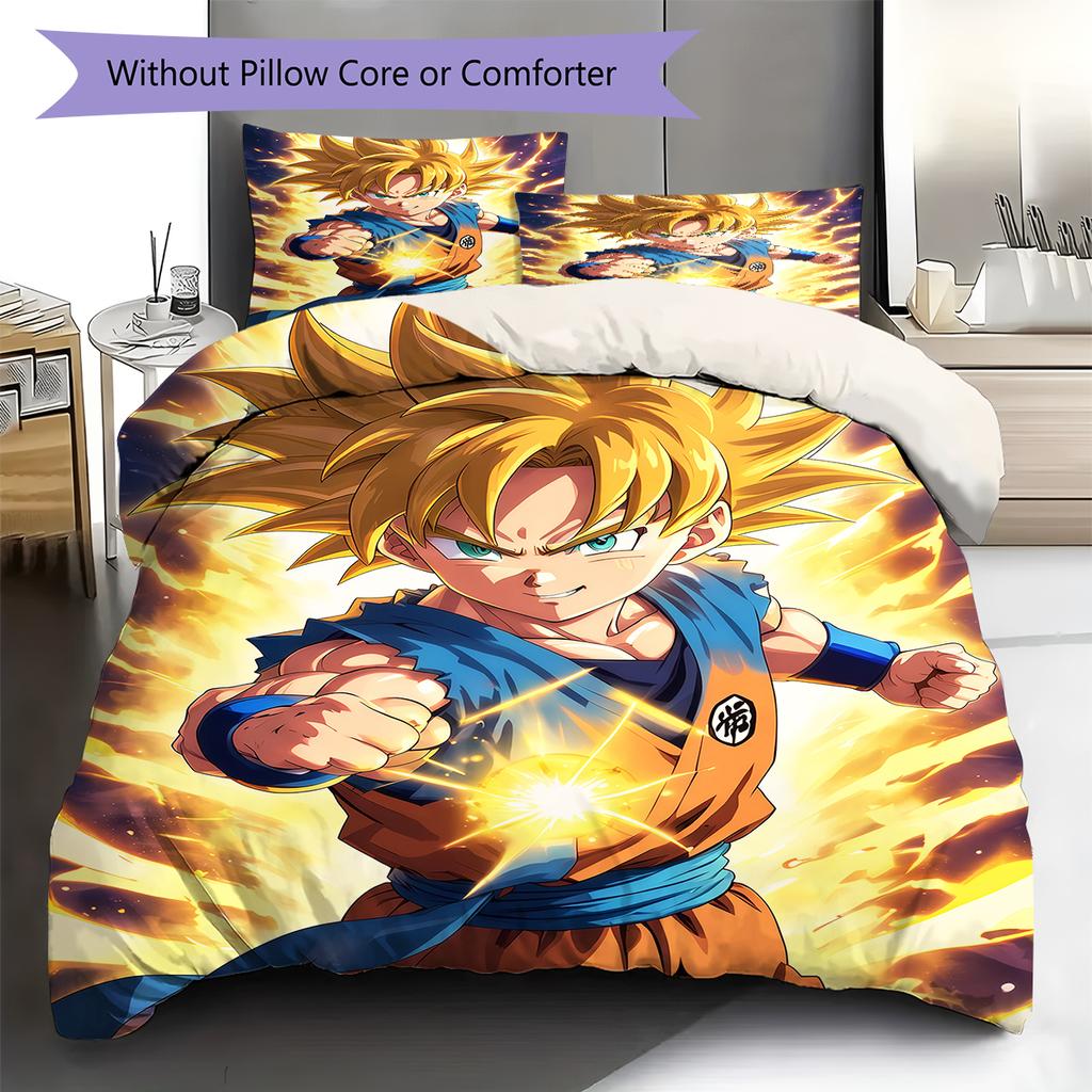 Son Goku Pattern Bedding,Quilt Set Quilt Cover Pillowcase Home Birthday Gift (1 * duvet cover + 2 * pillowcase, without core)