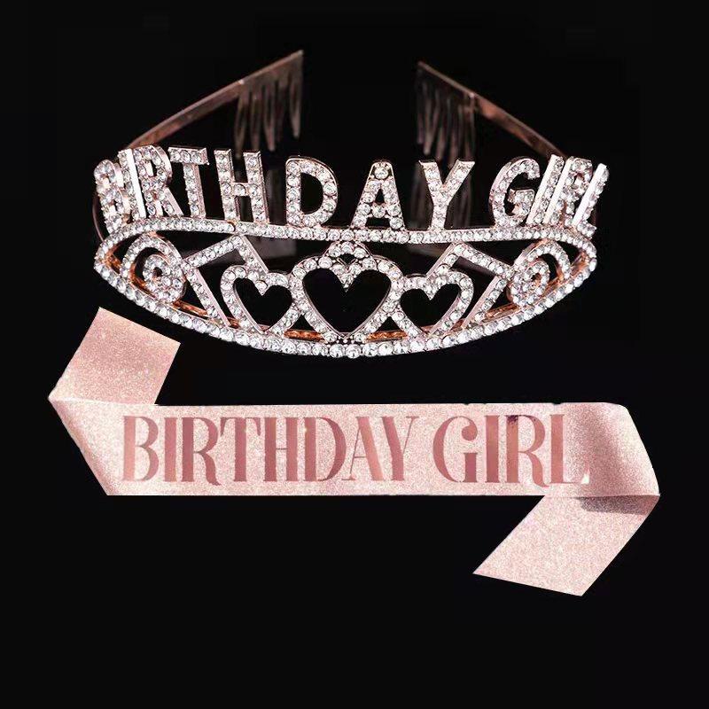 BIRTHDAY GIRL Queen Love Birthday Crown Ceremony Belt Ribbon Shoulder Strap Party