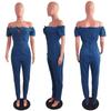 Women's One-shoulder Eyelet Lace-up Sexy Denim Jumpsuit - European & American Fashion 2023