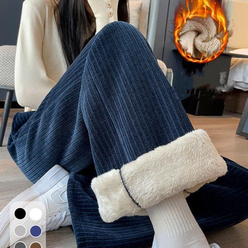 

Брюки женские утолщенные широкие брюки из овечьего флиса плюс бархат женские осенне-зимние модные свободные брюки повседневные брюки из кашемира