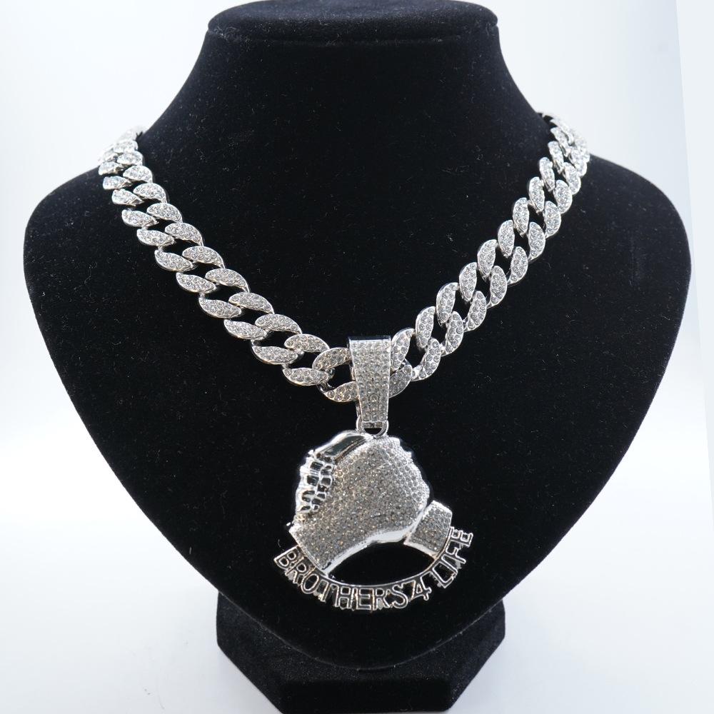 Hot Selling Hand In Hand Brothers 4 Life Full Diamond Alloy Pendant Fashion Cuban Chain Necklace Accessories