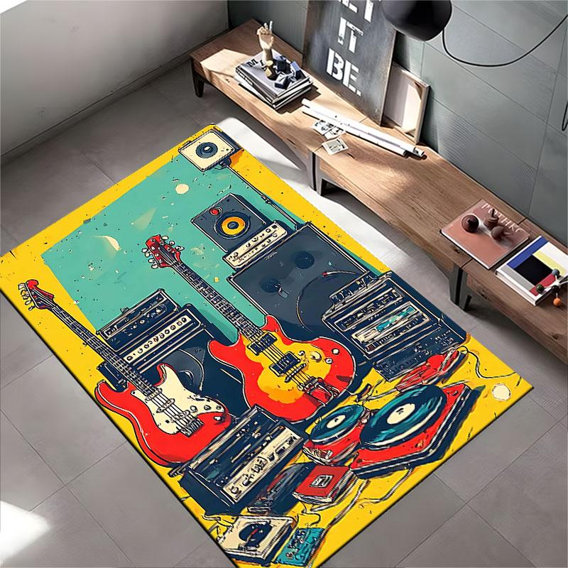 Retro Music Instruments Print Suitable As a Non-slip Mat for the Living Room or Bedroom Sofa