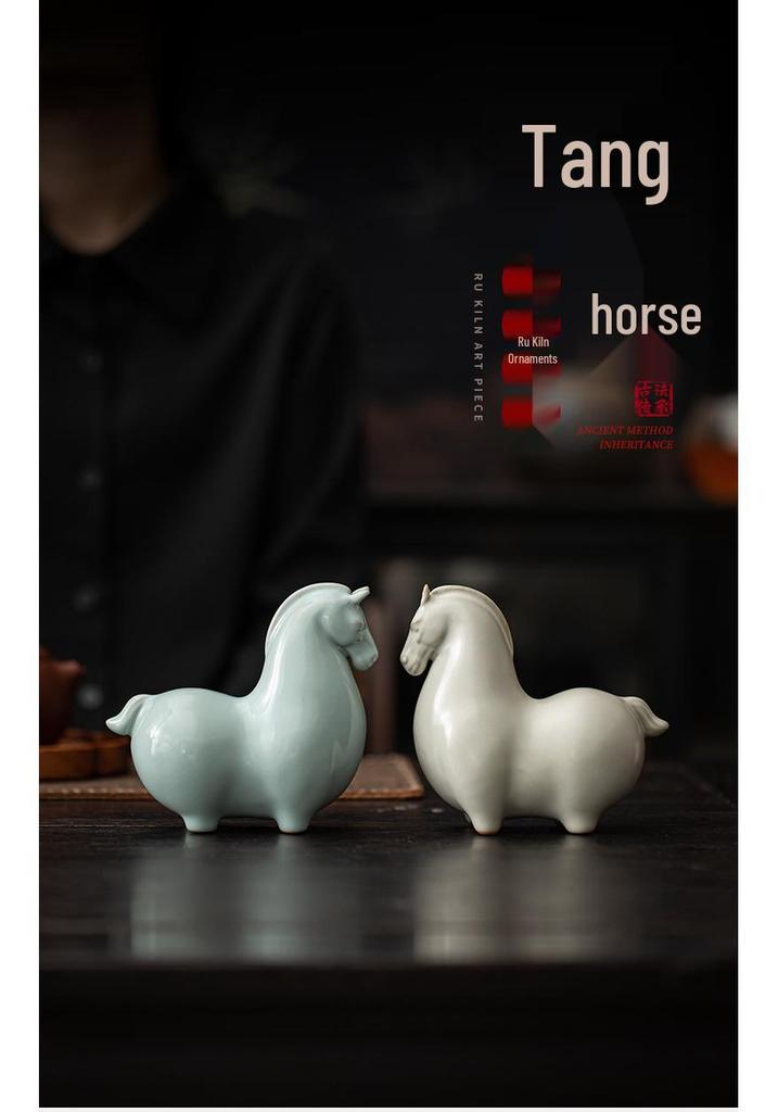 Elegant Creative Ru Ware Ceramic Horse Tea Pet – Tang Dynasty-Inspired Home Ornament and Souvenir Gift.