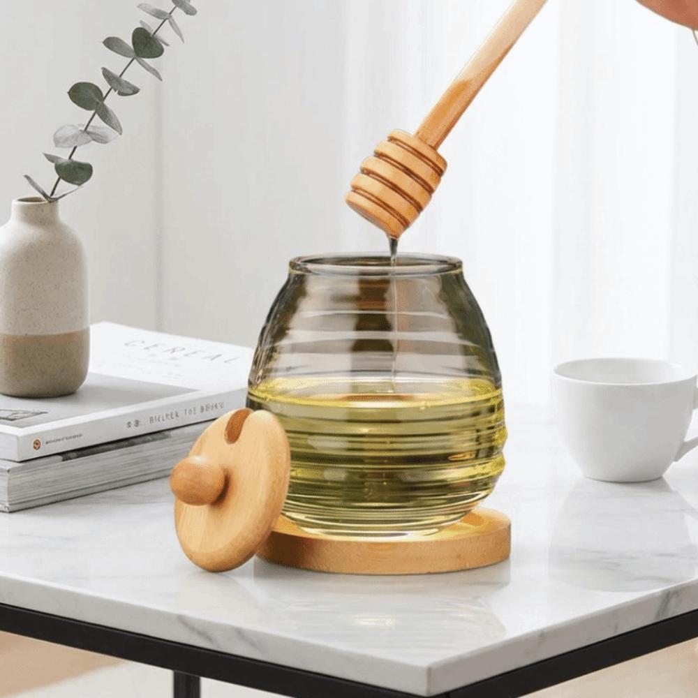 Transparent Glass Honeycomb Tank 280/400/500ml Honey Storage Container With Dipper And Lid Large Capacity Elegant Honey Bottle