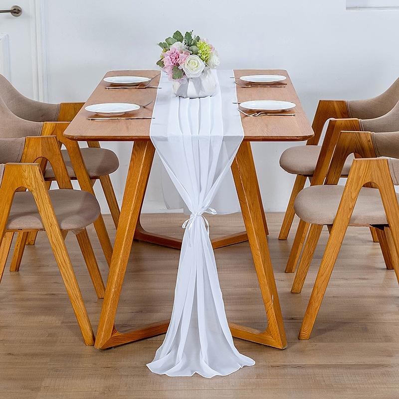 

1PC Chiffon table Runner Solid Colorful Luxury Rustic For Wedding Easter Decoration Valentine Home Decorate 30x300cm білий