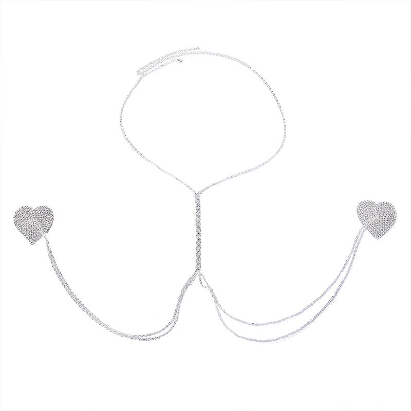 Sexy Bikini Cross Rhinestone Bra Chain Harness Necklace Festival Chest Heart Nipple Stickers for Women Sexy Cover Bra