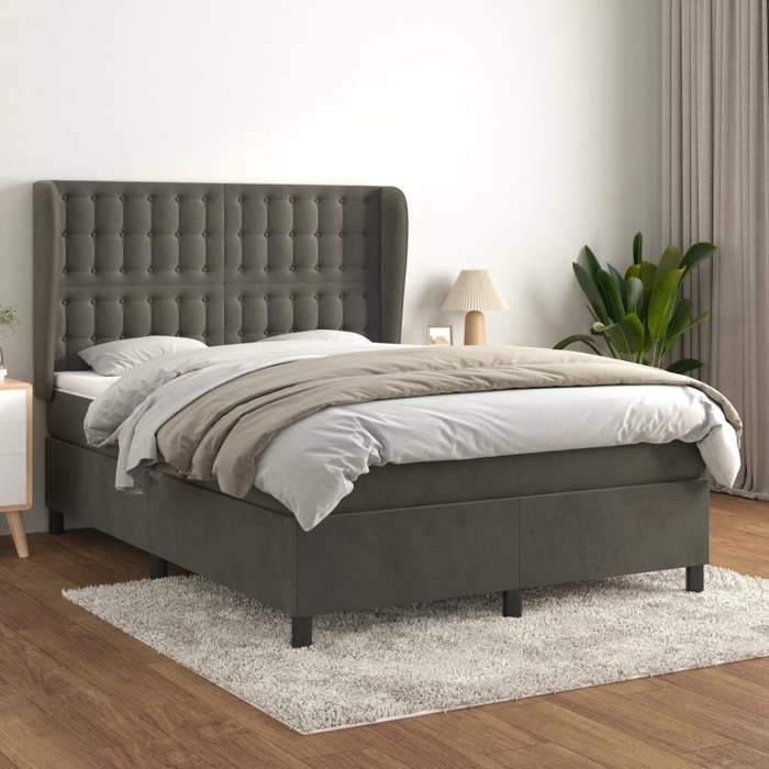 VidaXL Divan Bed and Mattress Dark Grey 140x190cm Velvet - Model 3129448