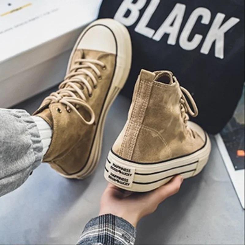 Men's Canvas Shoes Platform High Top Casual Board Shoes Men Man Solid Color Suede Sneakers Designer Male Vulcanize Shoes for Men