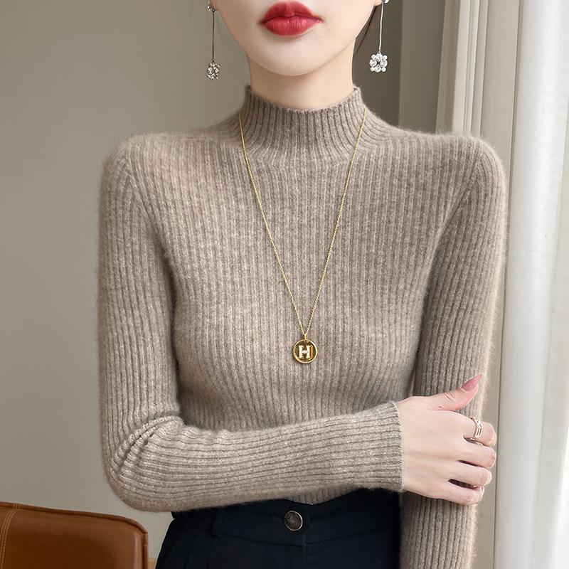 INDFS Women's Fashion Casual Fall Winter Solid Color Print Long Sleeve Half Turtleneck Sweaters