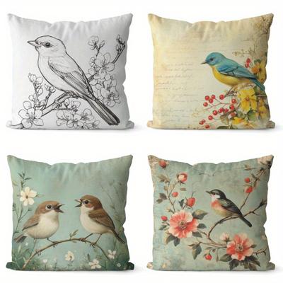 Home Decor Birds & Flowers Pattern Decorative Pillowcase Pattern Cushion Cover Suitable For Sofa Bedroom Car Pillow Cover