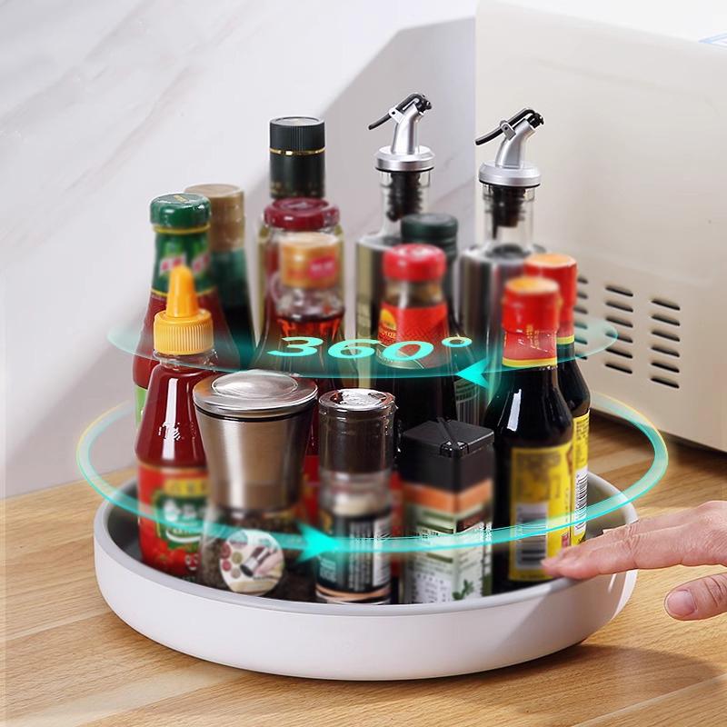 Multi-function 360 Rotating Seasoning Storage Rack Shelf Rotating Spice Rack Non-slip Waterproof Kitchen Organizer Accessories
