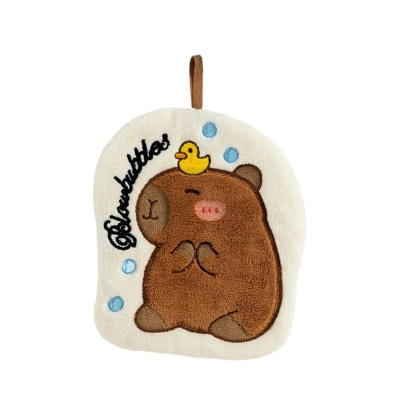 Cute Capybara Shape Hand Towel Quality Coral Fleece Cleaning Rag Perfect for Quick Drying in Kitchens or Bathrooms