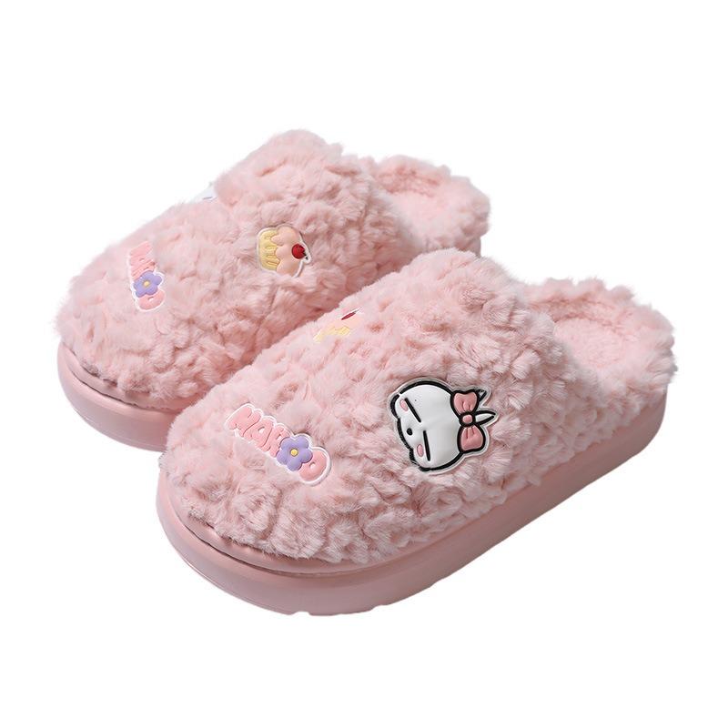 Cartoon Cotton Slippers Women's Autumn and Winter Baotou Indoor Home Cute Simple Velvet Warm Couple Slippers Men