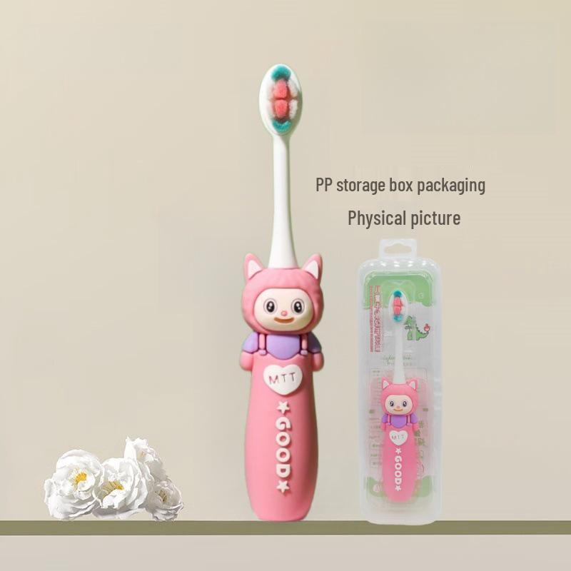 Children's Cartoon Dinosaur Toothbrush, Ages 3-12, with Cute Non-slip Handle & Soft Bristles for Gentle Oral Care