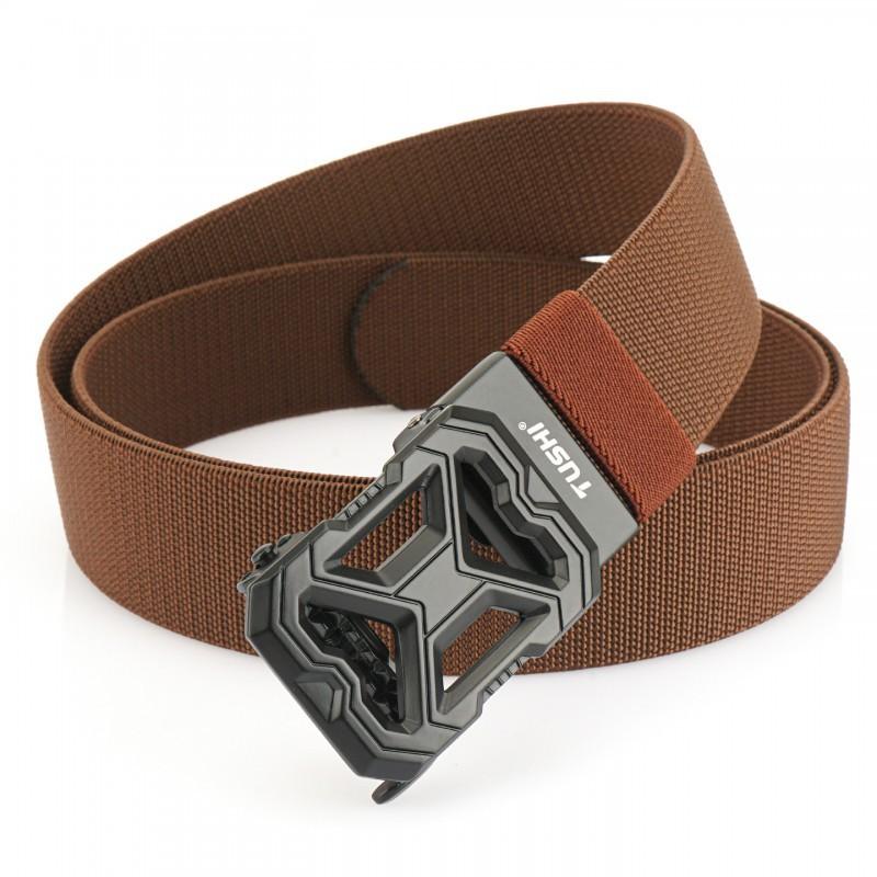 Outdoor Elastic Knitted Automatic Buckle Waist Belt Men's Canvas Sports Nylon Trousers