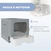 Cat Litter Box, Sliding Drawer, Lid, 2 Adjustable Doors, Detachable Scoop, 48 x 38 x 38.5 cm, Grey
