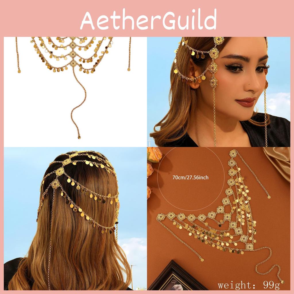 Eastern Middle Inspired Head Chain With Multilayer Circles For Women Occasion