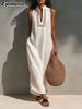 Summer White Hollow V-Neck Maxi Dress Loose Vacation Style Sundress