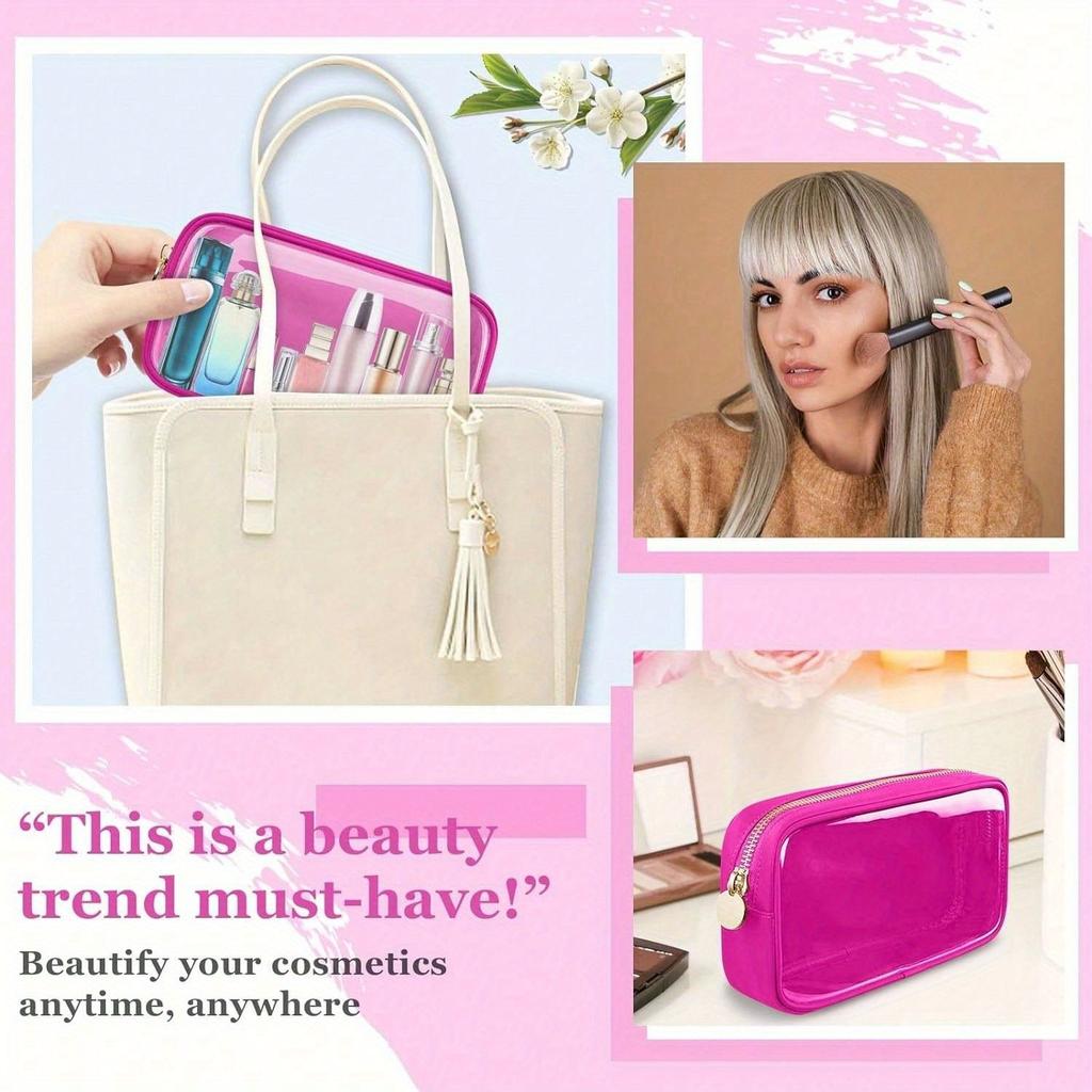 WaterProof Clear Travel Makeup Organizer Bag For Purse Cute Preppy Cosmetic Zipper Pouch Transparent PVC Nylon Coin Sanitary Napkin Storage Case