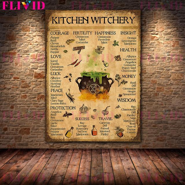Witch Room Decoration Kitchen Witch Retro Poster Moon Art Poster and Printing Interesting Witch Kitchen