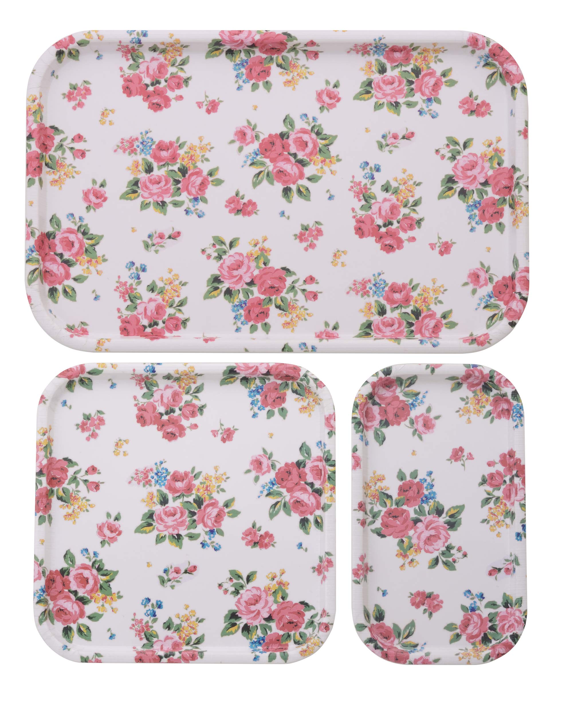 

Showa Obon Tray Floral 3 White Three Sizes of Set, Design, Trays, Rose, (Set 3)