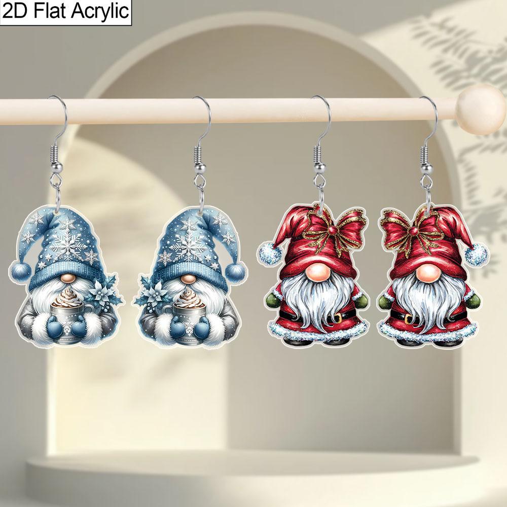 Christmas Gift Acrylic Women Fashion Drop Earrings, Cute Blue & Red Gnome Shape Design Earrings Great Gift for Friends