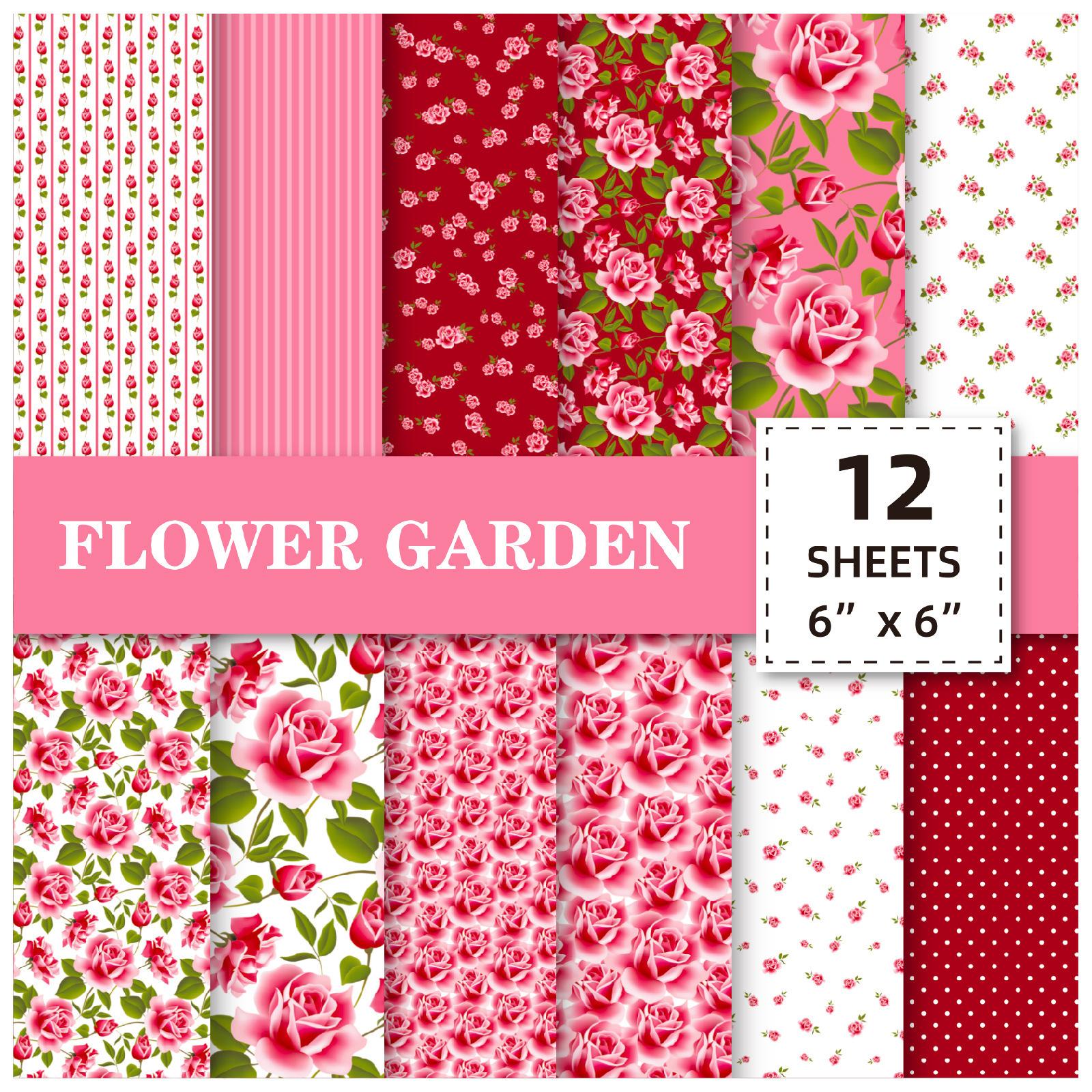 

12 Sheets/Pack Pink Flowers Valentine S Day Diy Album Scrapbook Background Paper Card Hand Account Material Paper 15cm*15cm