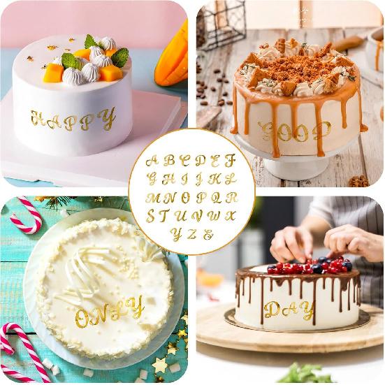 27 PCS Gold Acrylic Cake Alphabet Topper, Mirror Alphabet A-Z Personalized DIY Name Cakes Topper Picks for  Wedding Cake Decorations Baby Shower