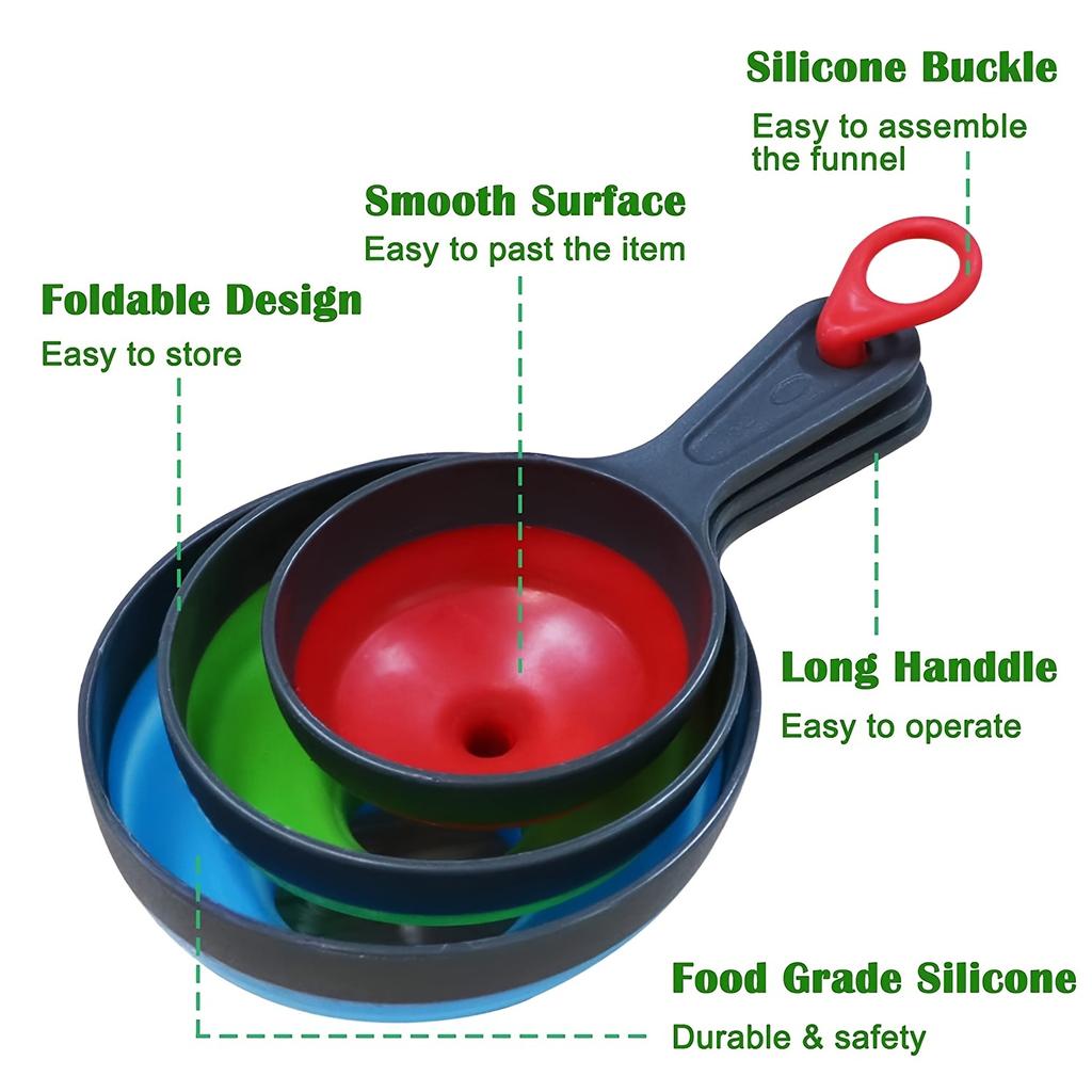 Large Small Funnel Set Of 3, Food Grade Mini Funnels For Kitchen Use, Silicone Collapsible Funnel, Wide Mouth Canning Funnel For Mason Jars,