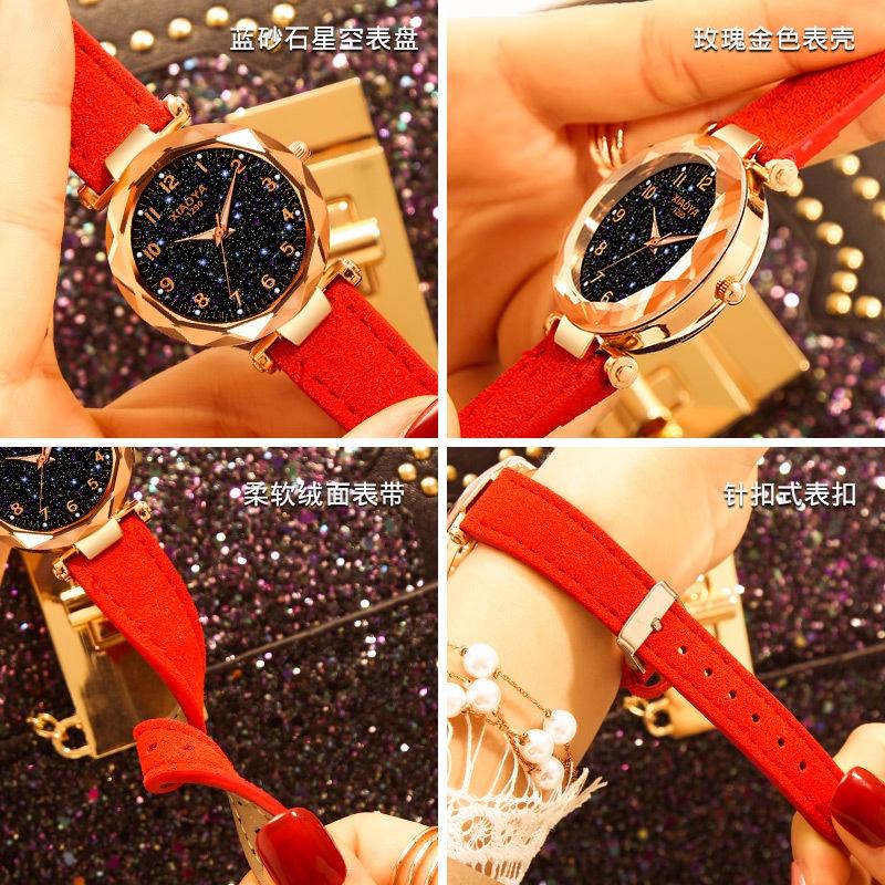 Stylish Women Wristwatch Featuring A Luminous Starry Sky And Rhinestone Details