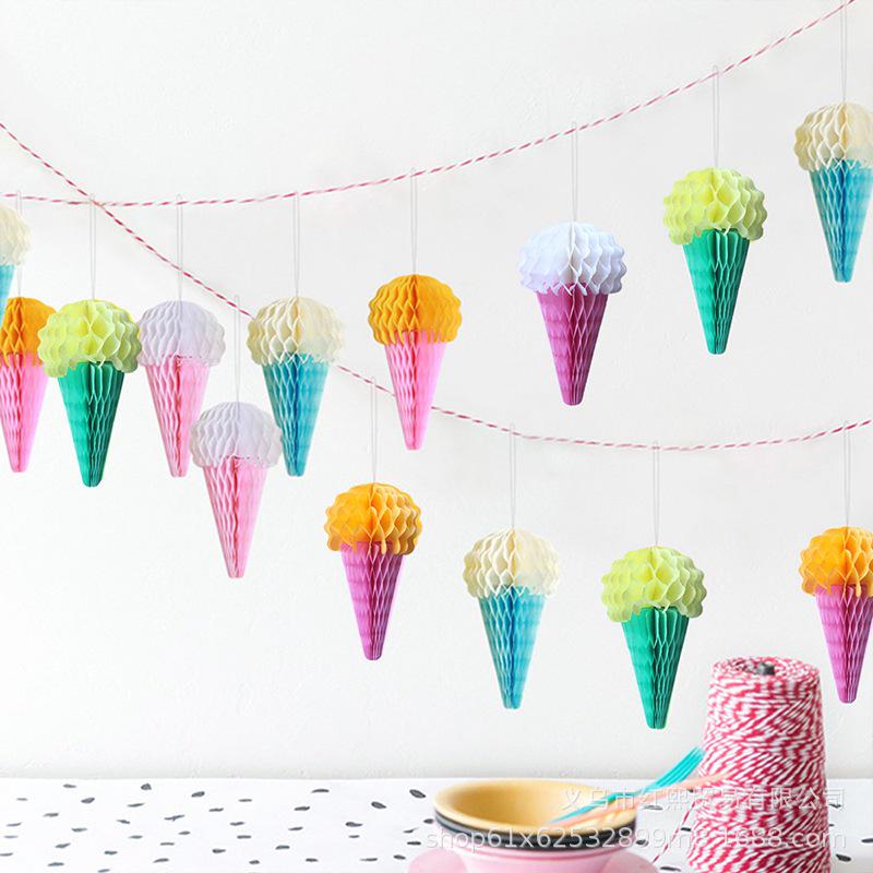 Honeycomb Ice Cream Macaron-Themed Hanging Decorations Set for Birthday Parties