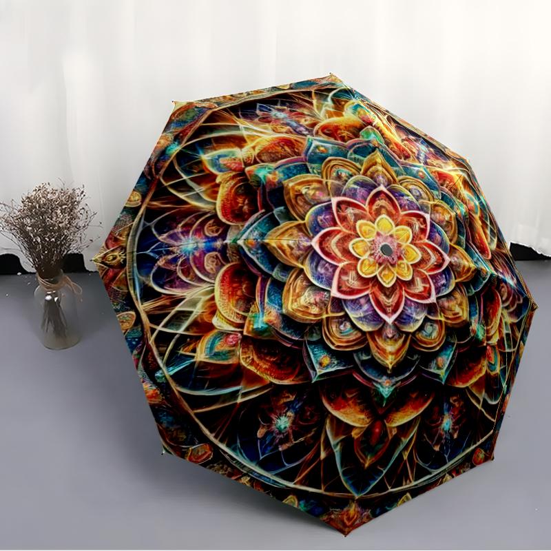 1 PC Automatic Folding Umbrella - Mandala Lotus Pattern, Portable & Foldable Design with 8 Ribs, Christmas Birthday Gifts