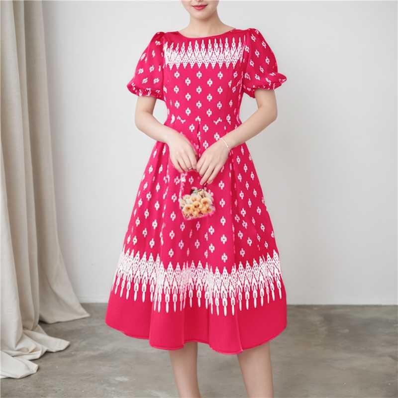 

ZANZEA Женское повседневное платье с короткими рукавами-фонариками, с круглым вырезом, свободного кроя, с принтом 5XL темно-розовый