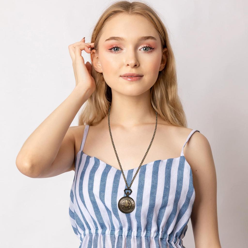 Cute Alice In Wonderland Antique Pocket Analog Pendant Sweater Chain Christmas Gift Watch Watch, Waterproof, Retro, Necklace, - Birthday,