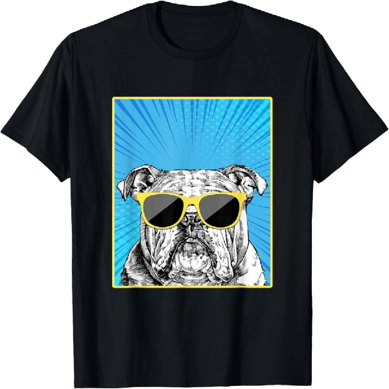 English Bulldog Portrait Pop Art Dog with Sunglasses Men Women Kids T-Shirt XXXXXL разноцветный
