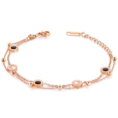 Rundes zweistufiges verstellbares Damenarmband aus Titanstahl mit eingelegter weißer Muschel