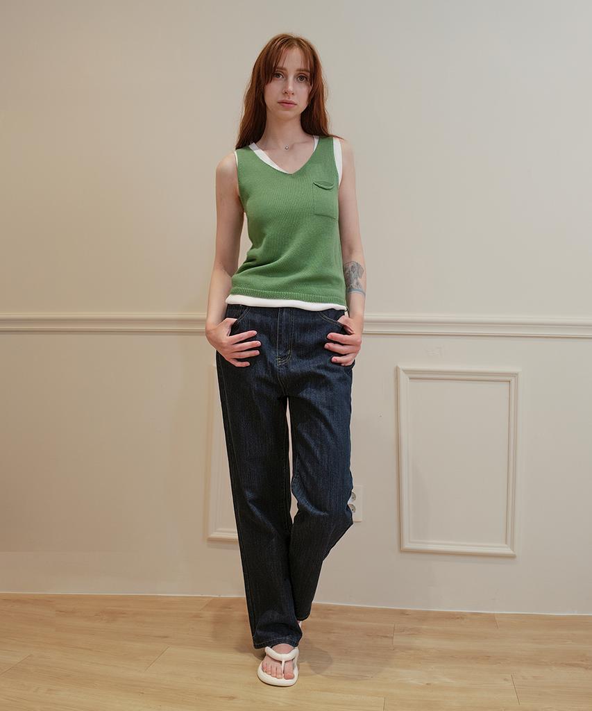 Keulleiseu Linen Blended Pocket Sleeveless_Yellow