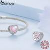 BAMOER 925 Sterling Silver Pink Guardian Heart Visící korálek Dutá růže Nýt Love Charms pro ženy Náramek a náhrdelník pro vlastní potřebu