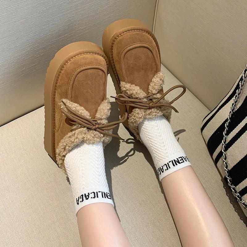 Short Snow Boots Women's New Winter Front Lace-up Ankle Boots Shoes Non-slip Warm Cotton Footwear for Women High-top Sneakers