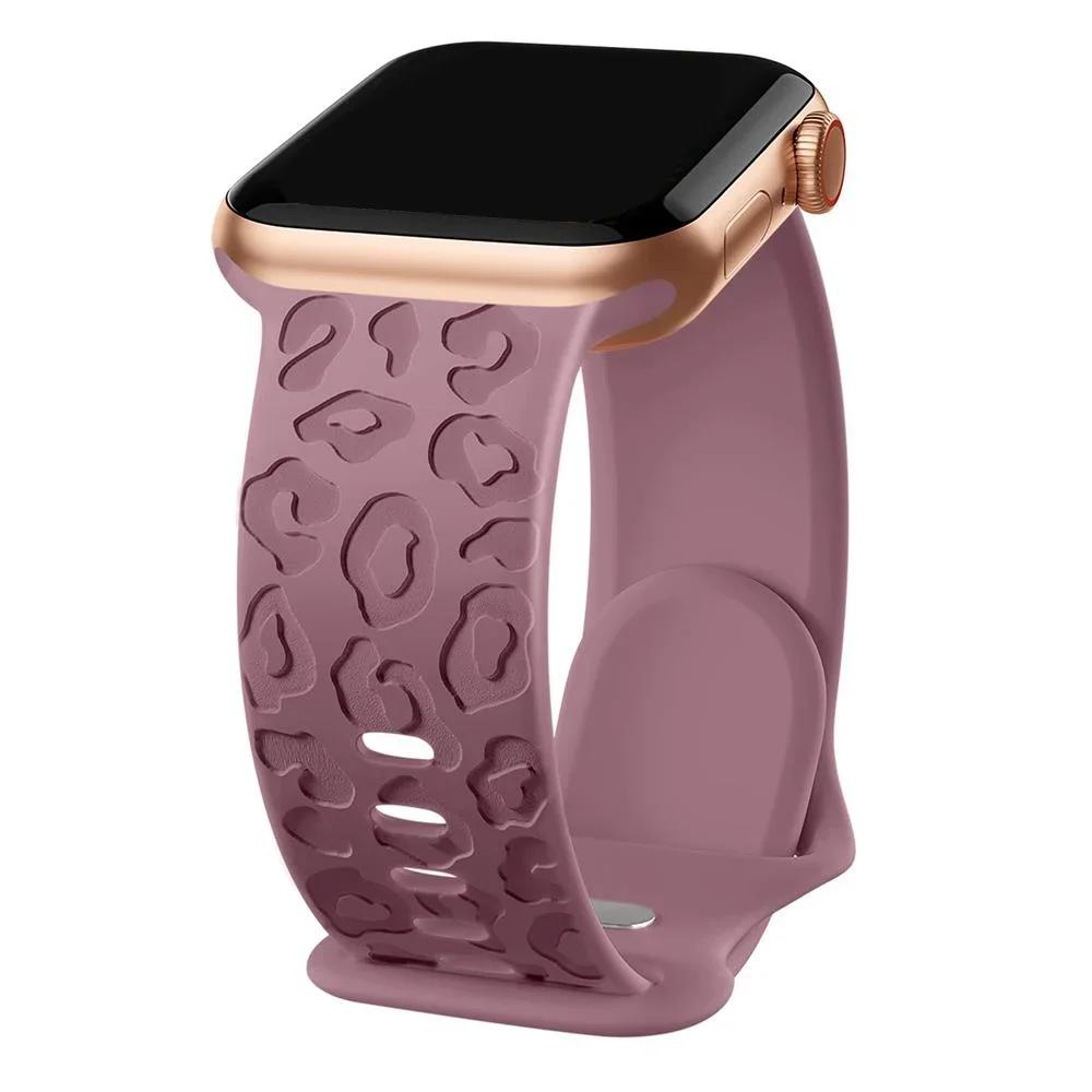 Band For Apple Watch 11 Strap 42mm 41mm 40mm 49mm 46mm 45mm 44mm Engraved Leopard Silicone Correa Bracelet iWatch Ultra 3/10/SE3